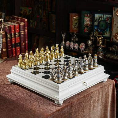 Chess set "Kingdom" with wooden board and figures with gold and silver plating from ITALFAMA