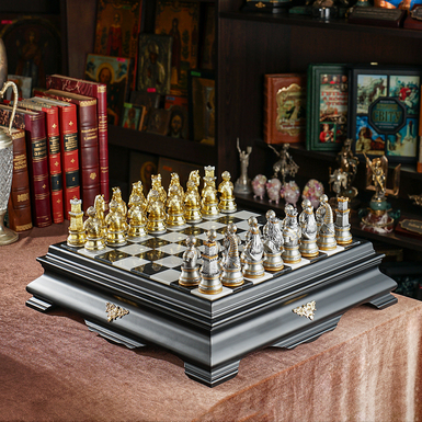 Chess set "Regnum Aureum" with wooden board and figures with gold and silver plating from ITALFAMA