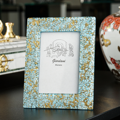 Photo frame "Golden Blue" made of Murano glass