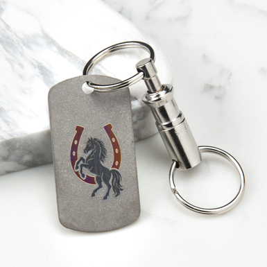 Titanium keychain "Horse: Year of Luck 2026" (purple horseshoe) Light series with Swiss carabiner "Victorinox"