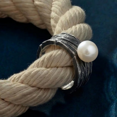 Ring "Pearl" with a pearl made of 925 silver and blackening