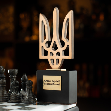 Bronze and marble sculpture Trident "Glory to Ukraine!" by Vyacheslav Didkivsky