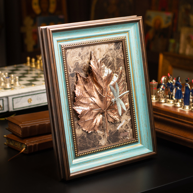 Author's wall composition "Autumn grape leaf with a dragonfly. Harvest" (bronze, casting, silver plating) by Yevgeny Yepur