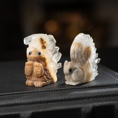Set of two quartz and agate figurines "Squirrel and Hedgehog" by Stone art designe (43 g, 31 g)
