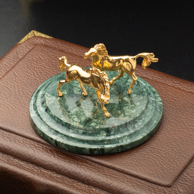 Gilded brass figurine "Playful Horses 2026" "Pandora" on a marble stand