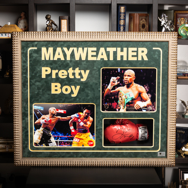 Certified autograph of boxer Floyd Mayweather with photo collage (111x92 cm)