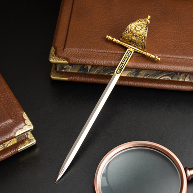 Stationery knife "Knight" made of Damascus steel with gold plating (20.5 cm) by Anframa brand
