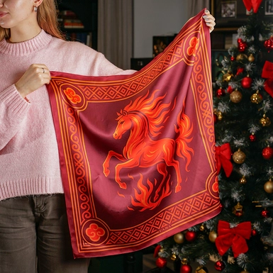 Natural silk scarf "Year of the Horse" by Fama (limited edition, 65x65 cm)