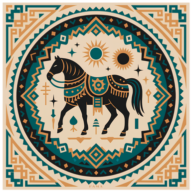 Silk scarf "Steppe Horse" by Fama (limited edition, 65x65 cm)