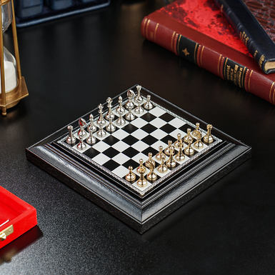 "Metal Gambit" chess set with wooden board and metal pieces from ITALFAMA