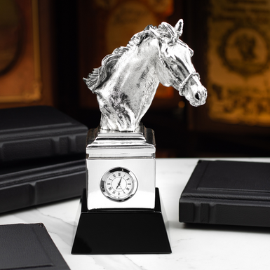 Silver-plated statuette with a clock "Horsepower on Time" by ArtBe