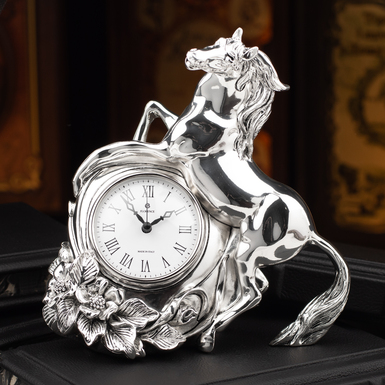 Silver-plated figurine with a clock "Horse guarding time" by ArtBe