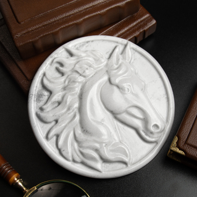 Bas-relief handmade sculpture "Bust of a white and proud horse" by MARKAM