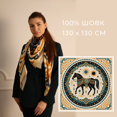 Silk scarf "Invincible Horse" by Fama (limited collection, 130x130 cm)