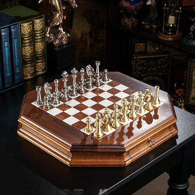 Chess set "Sereno" with wooden board (46x46 cm) and metal pieces from ITALFAMA