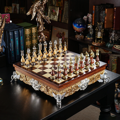 Handmade chess set "Quest" with wooden board (43х43 cm) and metal pieces from ITALFAMA