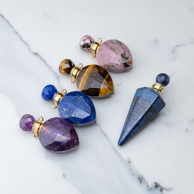 Set of 5 pendant bottles for perfumes or aroma oils made of natural stone from Stone art designe (50 g)