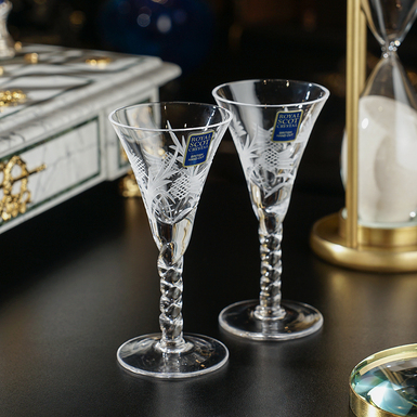 Pair of crysta glasses "Thistle" by Royal Buckingham, United Kingdom