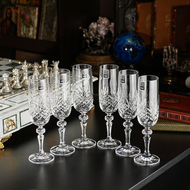 Set of crystal champagne glasses (6 pcs.) "Celebration" by Royal Buckingham, Great Britain