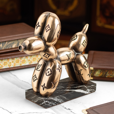Dog figurine "Luxury Play" made of bronze and marble