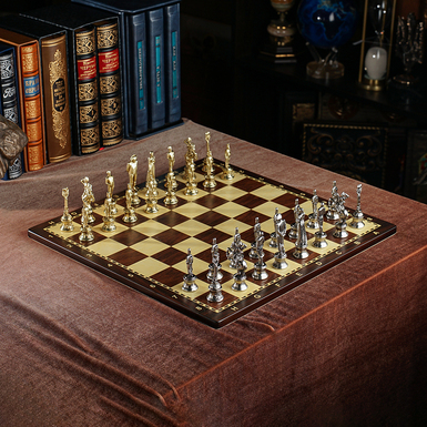 "Imperial Corsica" chess set with handmade wooden board and metal pieces from ITALFAMA