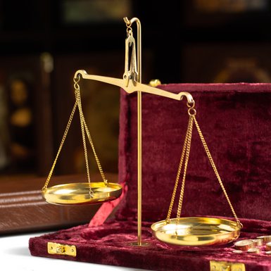 Replica of vintage brass apothecary scales "Health" by Ross London