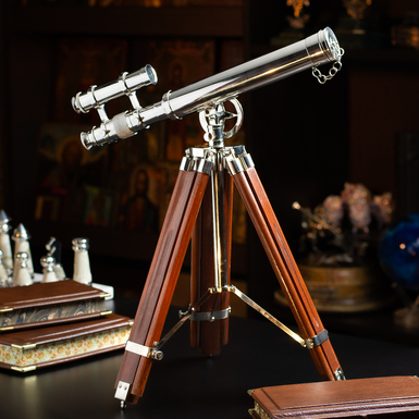 "Cosmos" Nickel-Plated Brass Telescope with Tripod by Ross London