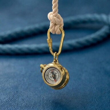 Brass Marine Helmet with Compass Keychain by Ross London