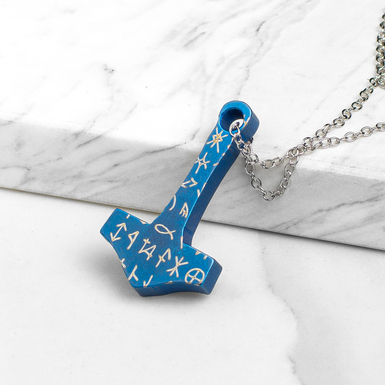 Titanium pendant "Thor's Hammer" by Calti (blue)
