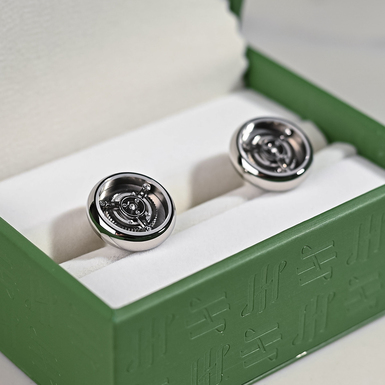 Tourbillon cufflinks, palladium and Preciosa crystals by Montegrappa