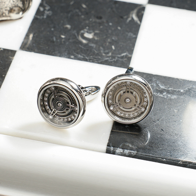 Tourbillon cufflinks, palladium and Preciosa crystals Teck by Montegrappa