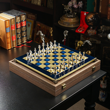 Handmade chess set "Parthenon" with bronze board (36x36 cm) by Manopoulos