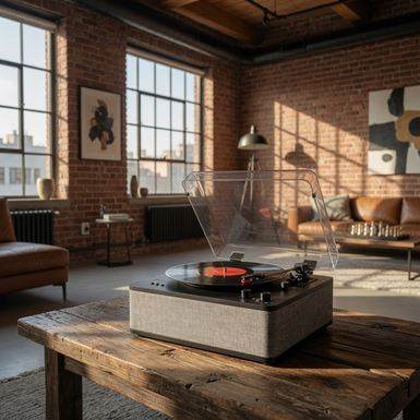 Vinyl record player in gray color "Cloud"