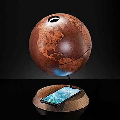 Desktop globe with built-in wireless charging stand and modern map "Bridge" by Zoffoli Srl