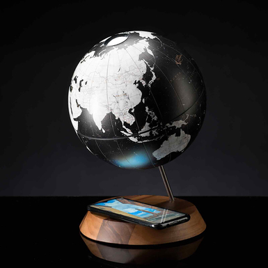 Desk globe with built-in wireless charging stand and modern map "Bridge" by Zoffoli Srl (black)