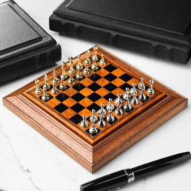 Miniature magnetic chess set "Empire" with a wooden board and metal pieces by ITALFAMA