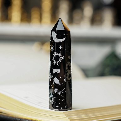 Obsidian with symbols Night Obelisk by Stone Art Designe (35 g)