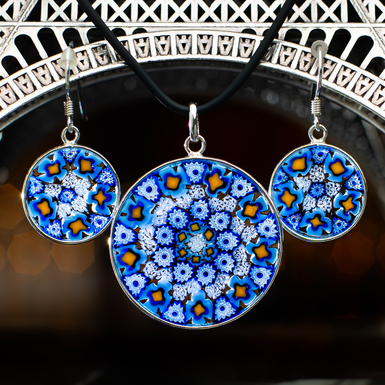Set of pendant and earrings "Arabesque" made of Murano glass