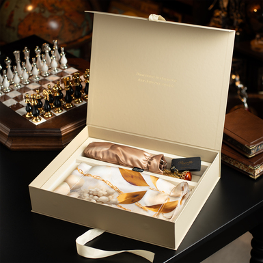 Gift set: silk scarf Pearl by Fama (limited edition, 65x65 cm) and umbrella Amber by Pasotti