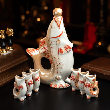 Porcelain service (decanter and stacks) "The family of kings" with gilding for 6 persons