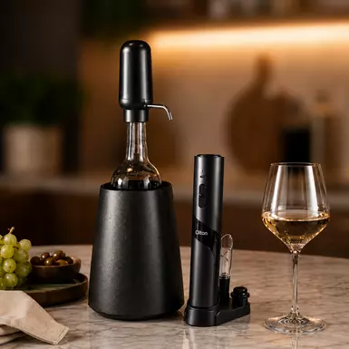 Wine Set Noir Elegance: Electric Corkscrew, Aerator, Vacuum Stoppers & Wine Cooler by Wine Professional