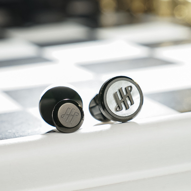 Montegrappa's "Materica" ​​stainless steel cufflinks with mother-of-pearl inlay