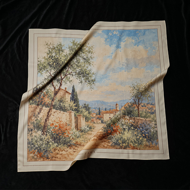 Premium scarf "Summer Provence" by Fama (72x72 cm) - natural wool Scabal Super 100`s