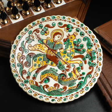 Decorative plate "George the Victorious" handmade (Kosovo painting)