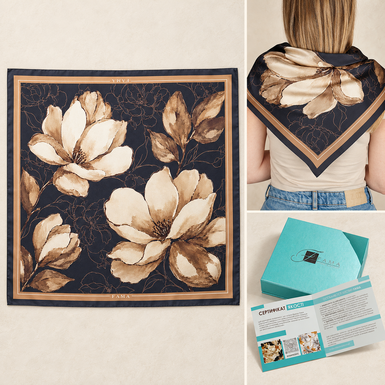 Silk scarf "Golden Magnolia" by Fama (limited collection)