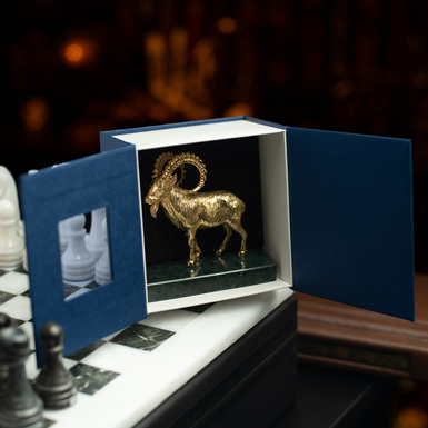 Gold-plated figurine "Year of the Goat" made of brass "Pandora" on a marble stand by UKRAINIAN SCULPTURE