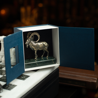 Silver-plated and blackened figurine "Year of the Goat" made of brass "Pandora" on a marble stand by UKRAINIAN SCULPTURE