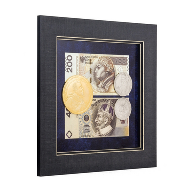 Collage "Money of the World. Poland" made of copper and gold plated