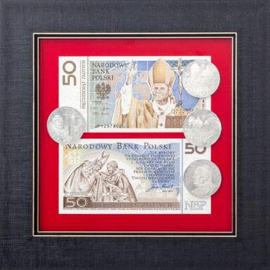 Collage "Money of Poland" made of silver plating and copper