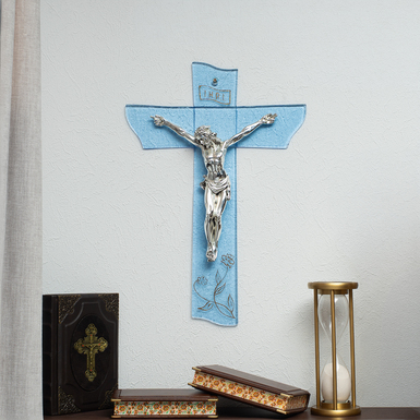 Large cross with Murano glass and silver "Crucifixion" by Exetera Argenti